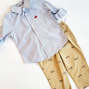 New Carters firetuck outfit pants ans button down